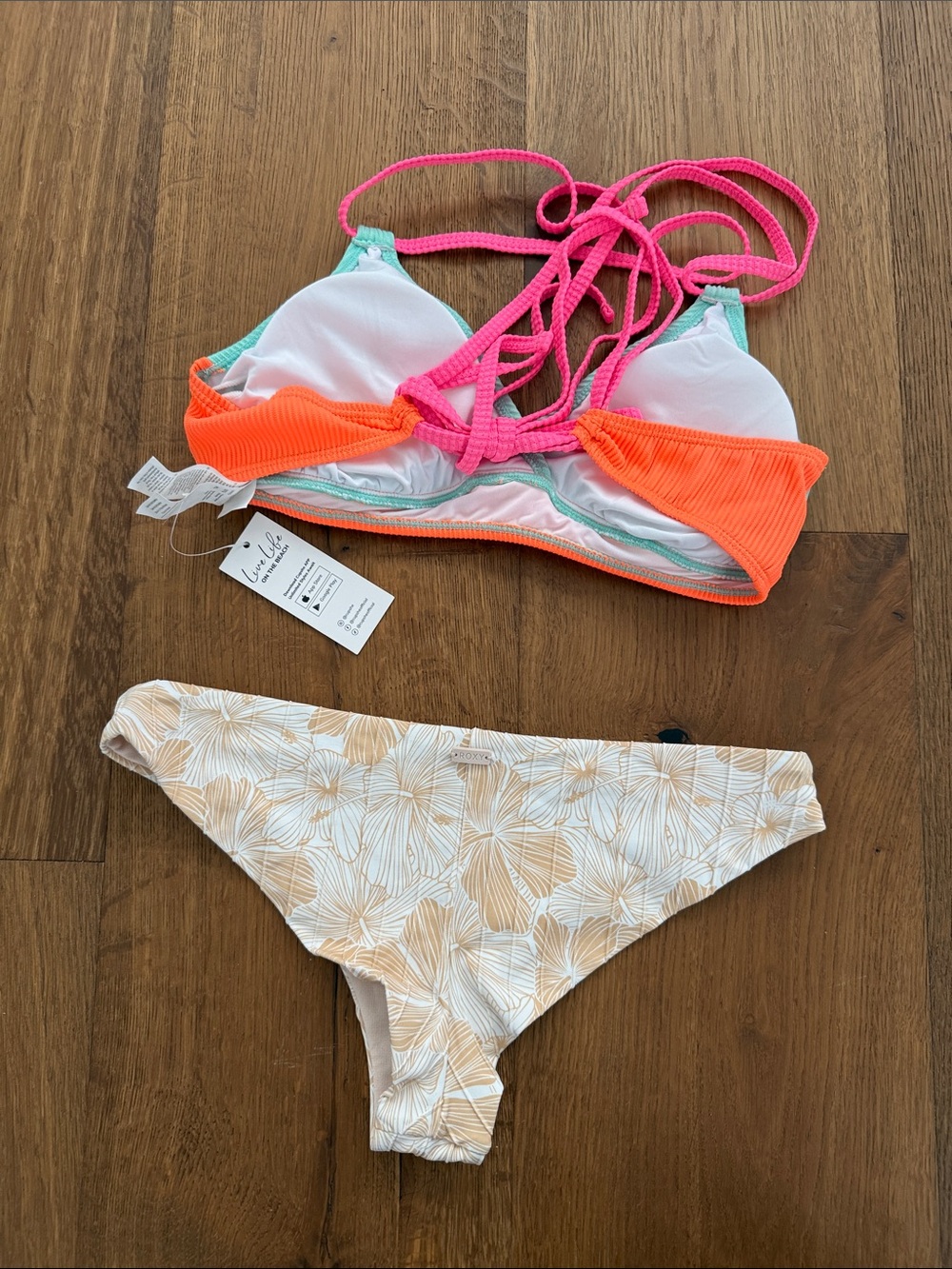 RVCA Floral and Peach Mix Bikini Set - Green, Peach, Black - Picture 6 of 10